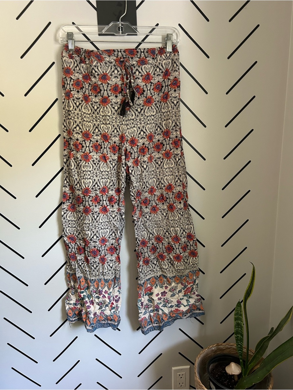 Angie fun boho printed wide leg pull on pants